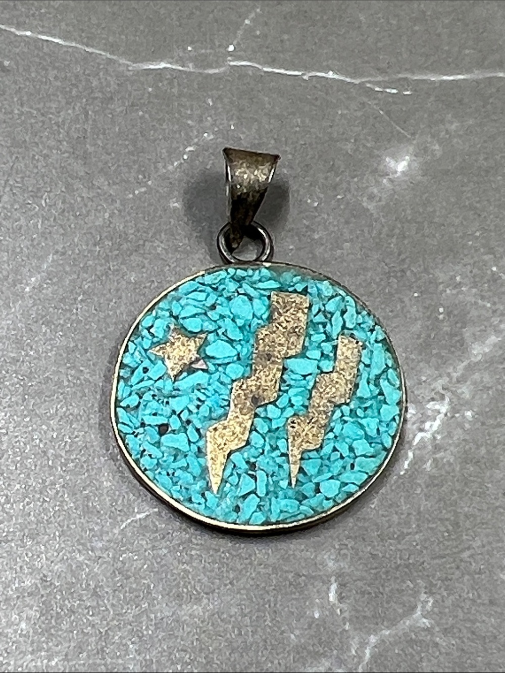 Vintage 925 Mexico Turquoise Inlay Lightening Bolt Star Pendant